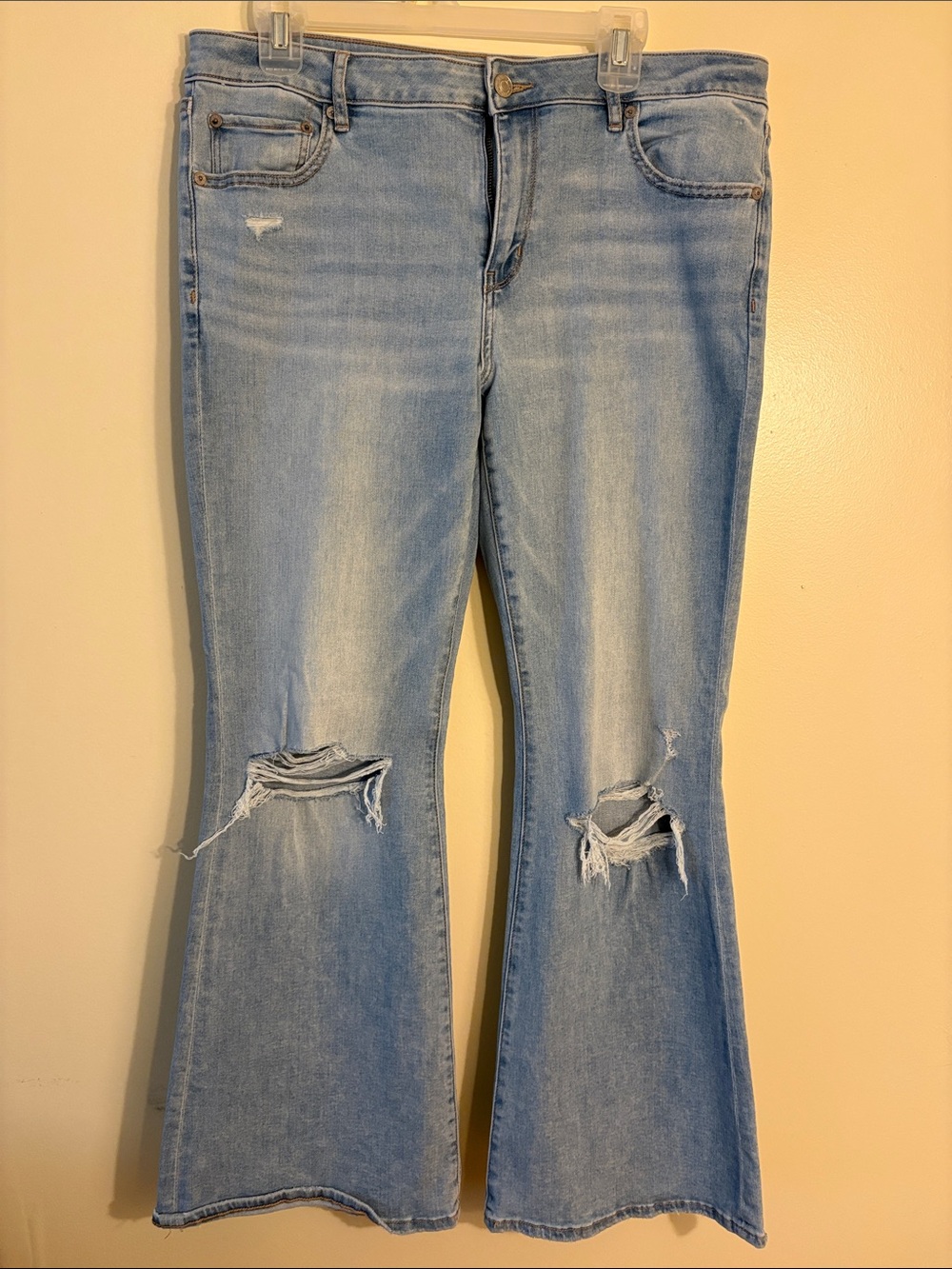 American Eagle Outfitters Light Blue Ripped Flare Jeans